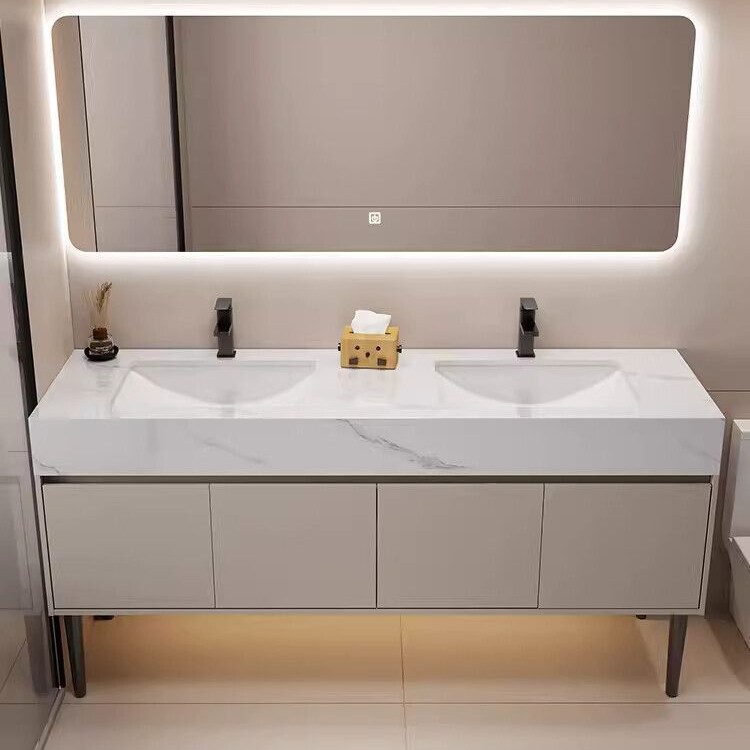 Processed Slate Double Basin Floor-Standing Bathroom Cabinet Combination Public Restroom Washbasin Washbasin Cabinet Set
