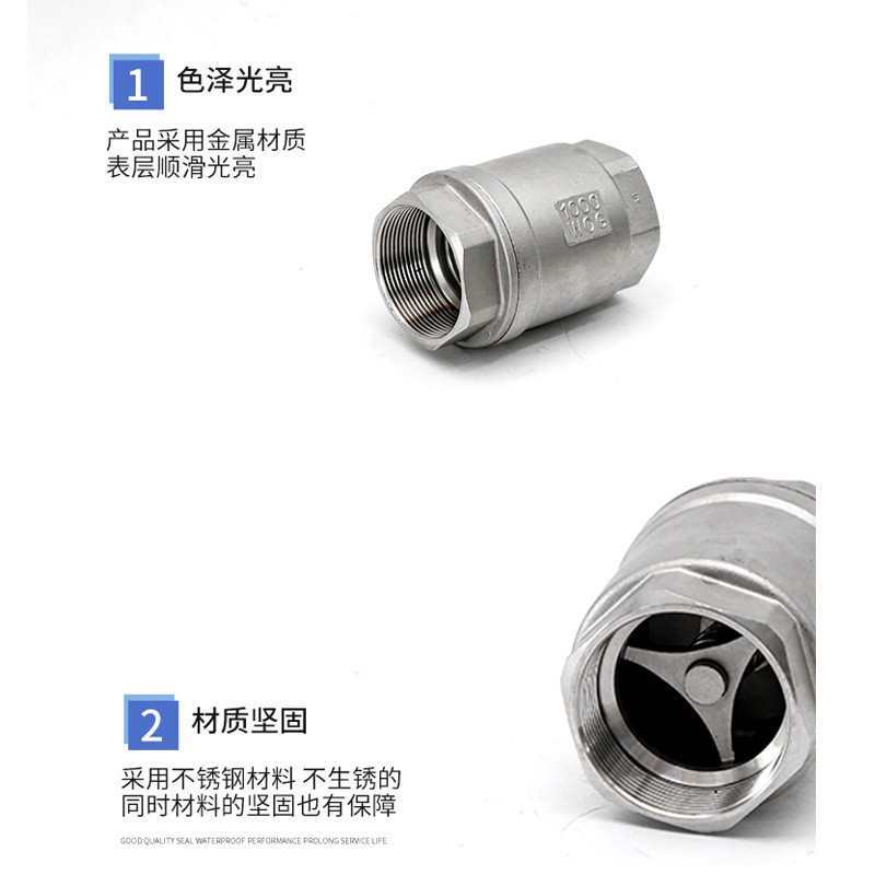 304不锈钢立式止回阀H12单向止逆阀水泵弹簧真空水管软密封1寸2寸