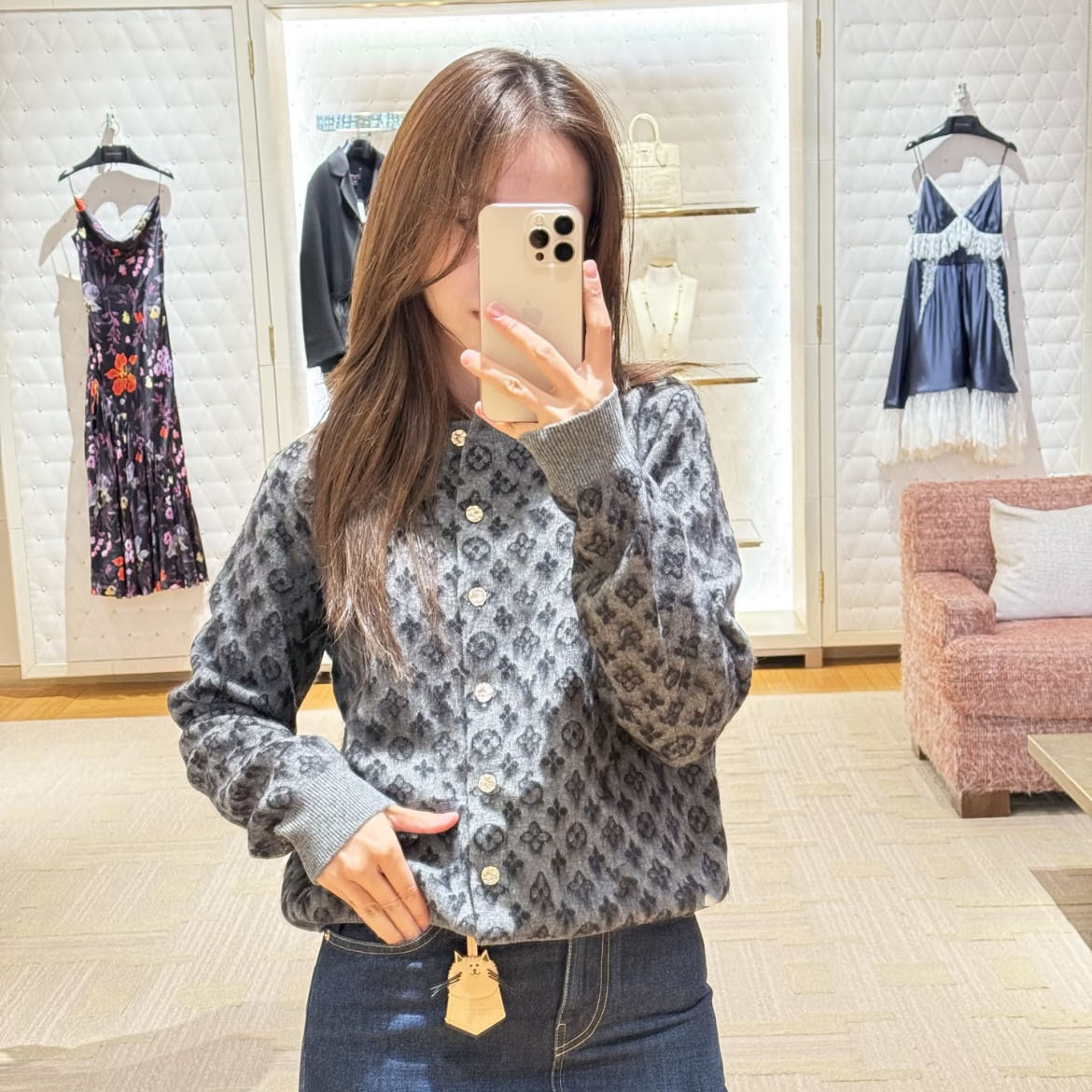 经典老花撞色设计25年驴家圆领针织开衫马海毛软糯时髦慵懒南油女