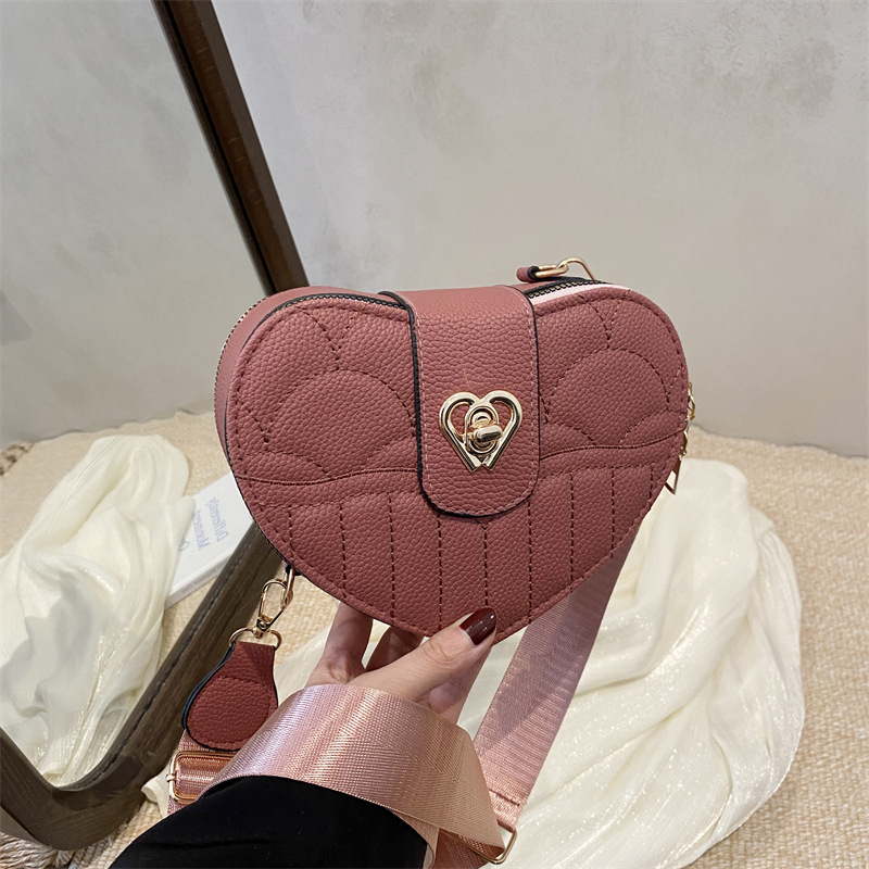 Bolso de mujer con bloqueo nuevo bolso de teléfono móvil de estilo extranjero, bolso de amor de un solo hombro retro estampado de litchi.