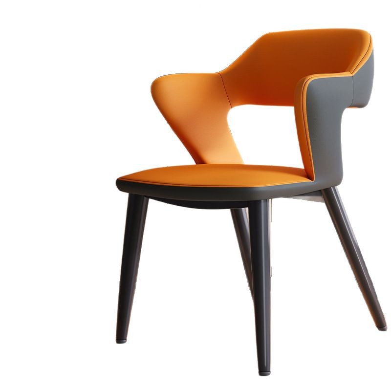Silla de comedor simple italiana, silla de comedor para el hogar, taburete, respaldo, reposabrazos de hierro, silla de restaurante de ocio de cuero, silla de hotel