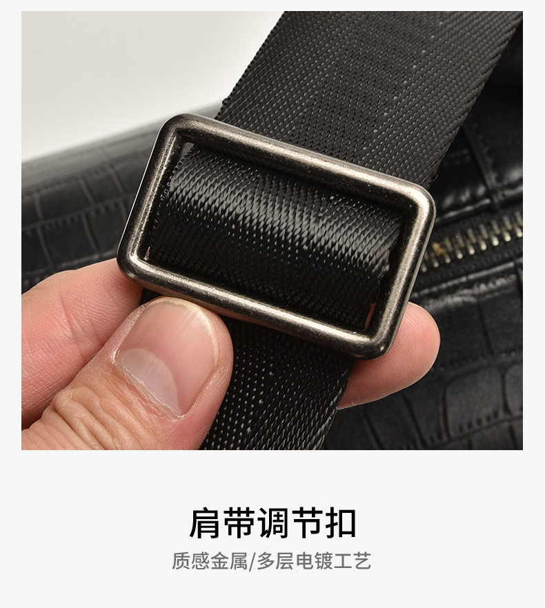 Túi đeo chéo nam da bò thật họa tiết cá sấu, túi đeo vai siêu nhẹ đựng vừa máy tính bảng 8 inch — Màu nâu, hoa văn cá sấu đen, màu đen chi tiết 17
