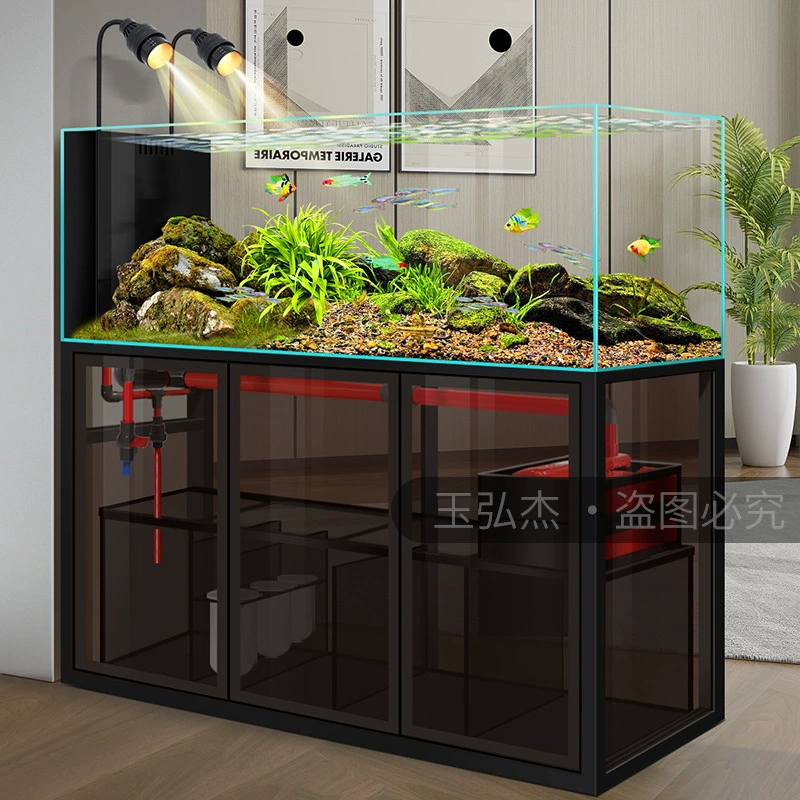 Поток аквариума с ультрабелым стеклянным дном фильтр без замены воды для гостиной домашнего экологического ландшафта родной травяной аквариум