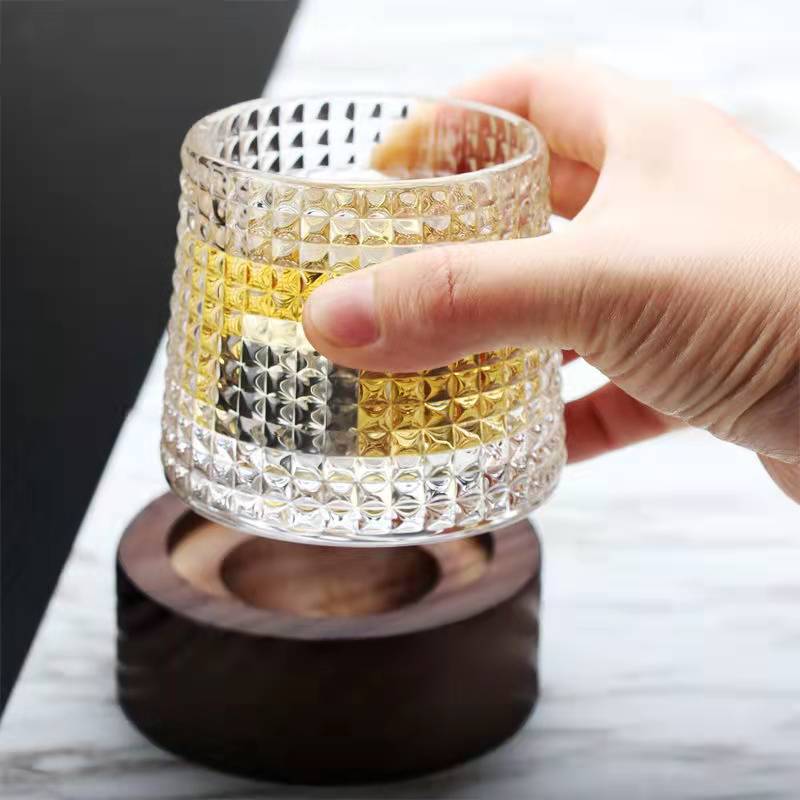 Thickened Rotating Crystal Glass Whiskey Glasses, Ins Style Nordic Whiskey Glasses, Creative Personalized Unmanned Wine Glasses