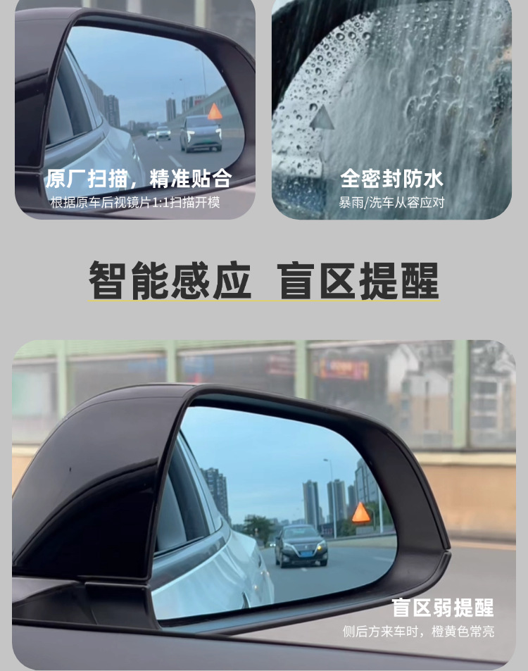 Suitable for Tesla Model 3/Y Blind Spot Assist Rearview Mirror Bsd Blind Spot Monitoring Lane Change Anti-Glare Mirror