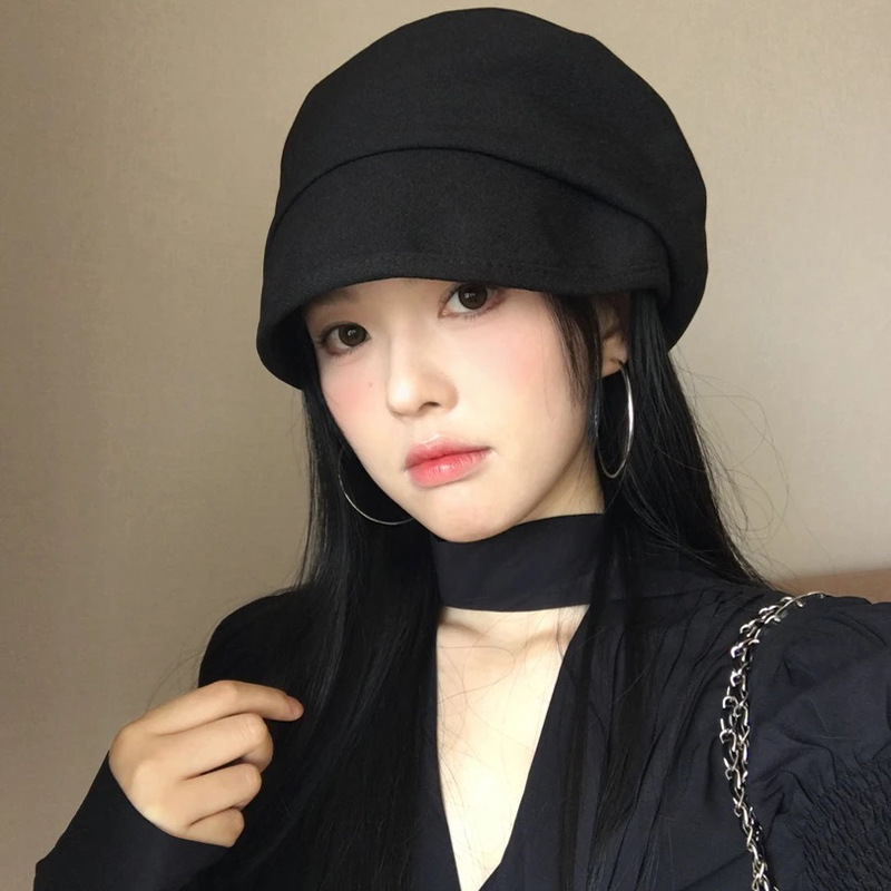 日系显脸小渔夫帽女四季遮阳帽大头围贝雷帽百搭时尚素颜堆堆帽子|undefined