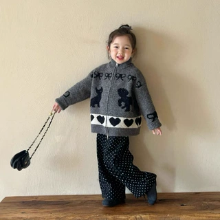 2024冬季新品  韩版童装  女童加厚毛线开衫  宝宝冬款外面外套