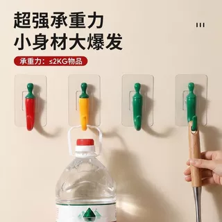 免打孔辣椒挂钩强力粘胶贴挂衣钩创意入户进门玄关壁挂钥匙挂钩