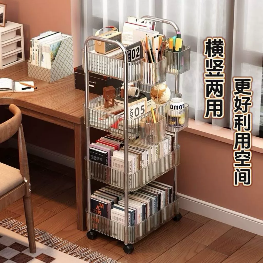 Acrylic cart for bed for bedroom, multilayer storage system