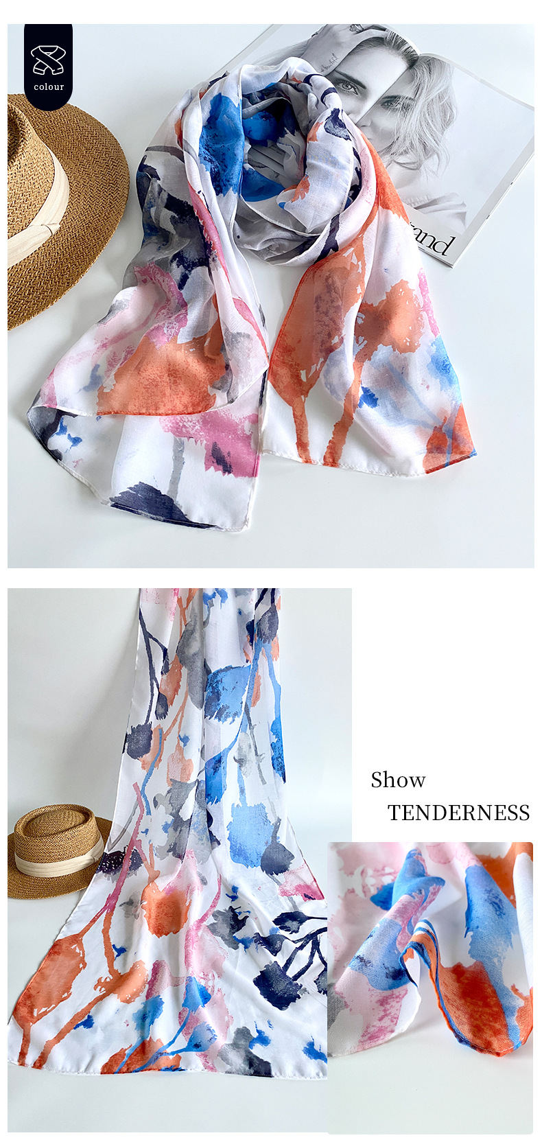 150g Weight Silk Scarf Classification Beach Occasion Polyester Material Printing Pattern Summer, Spring Season Women's Gender Elegant, Vacation Style Women's Elegant Vacation Printing Polyester Silk Scarf 6