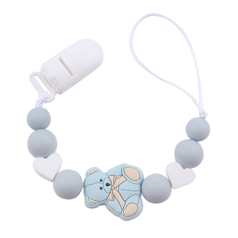 Nuevos animales de dibujos animados osos tetas de goma de silicona para bebés dientes molares juguetes de goma de silicona cadena de tetas