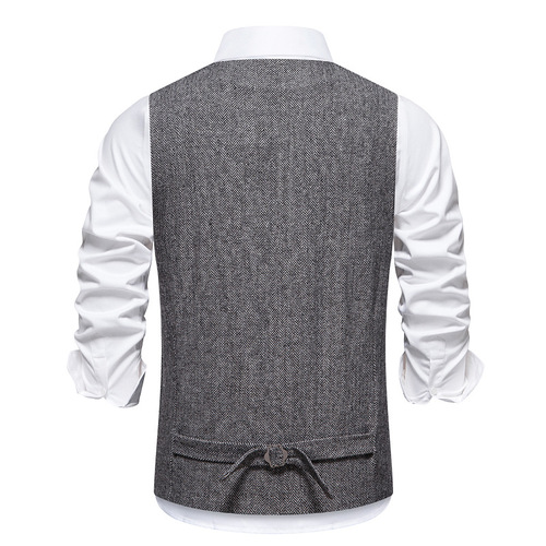 Cross-border European code men's herringbone fabric suit vest for men, business casual retro single-breasted herringbone pattern vest and jacket