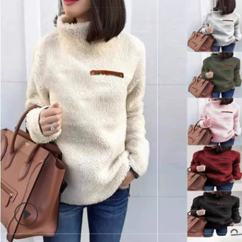 Трансграничный эксклюзивный горячий 2021 осенне-зимний модный теплый женский топ-свитер на молнии с высоким воротником