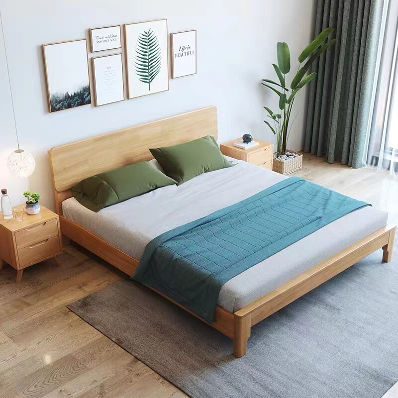 Solid Wood Bed Double Bed 1.8m Master Bedroom Bed 1.5m Small Apartment Multi-Size Apartment Homestay Hotel Bed All Solid Wood