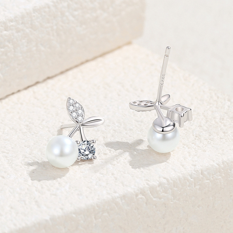 Corea del Sur nuevos pendientes de perlas de cereza para mujeres 925 pendientes de plata dulce fresco estilo ins pendientes de nicho para mujeres pendientes de verano