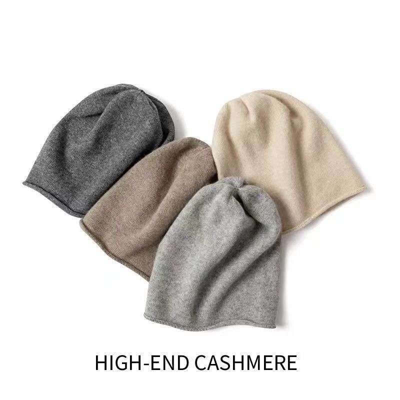 Italian Export Cashmere Double-Strand Undyed Thickened Warm Beanie Hat Unisex Rolled-Edge Hat Italian Export Cashmere Double-Strand Undyed Thickened Warm Beanie Hat Unisex Rolled-Edge Hat