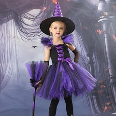 欧米の子供の魔女の蓬蓬の紗のスカートのハロウィンの巫婆の役は服を演じます。