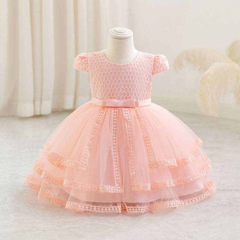 Children's Dress, First Birthday Performance Dress, Princess Dress, Wedding Dress, Cap Sleeve, Lace, Tutu Dress, Cross-Border Dress