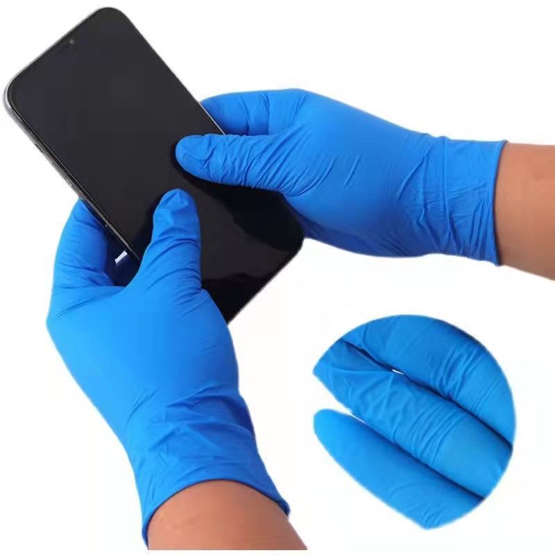 Disposable nitrile blue high-elastic powder-free protective food-grade rubber latex gloves