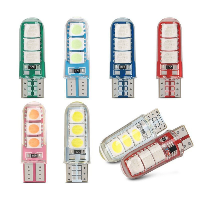 Новая светодиодная лампа для автомобиля T10 5050 6SMD, подсветка номерного знака, высокая яркость, светодиодный указатель поворота, кристаллический свет, силикон.