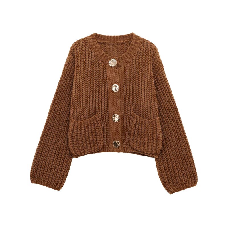 2026 Autumn/Winter New European and American Style Chunky Knit Pocket Button Cardigan Long Sleeve Sweater Coat Women's Cardigan 2026 Autumn/Winter New European and American Style Chunky Knit Pocket Button Cardigan Long Sleeve Sweater Coat Women's Cardigan