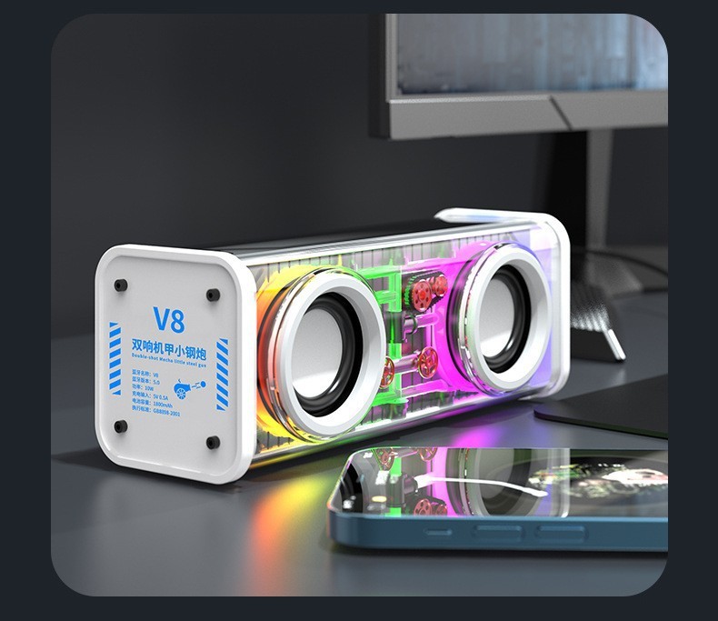跨境V8V1蓝牙音箱透明机甲炫彩低音炮无线便携迷你桌面音响批发|undefined