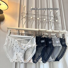 新しいセクシーな女性の下着純粋な欲望中空通気性メッシュミッドウエストレースサテンプリントリボン下着女性用