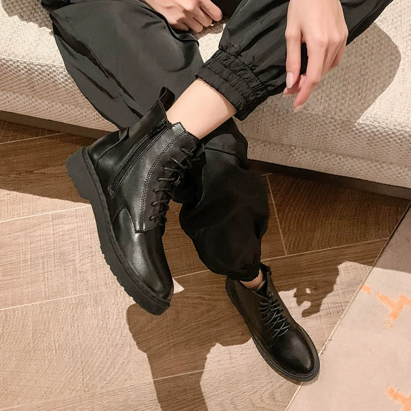 Martens, fashionable high universal low boots platform for leisure English style, 2024 years, autumn, British style