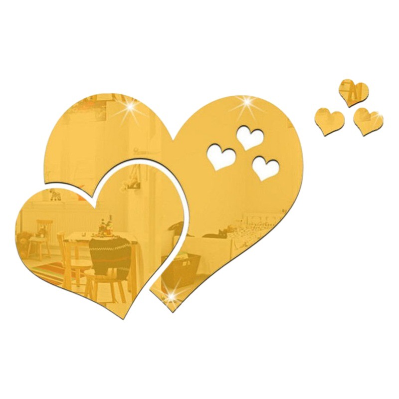 Espejo acrílico decorativo autoadhesivo, diseño 3D con forma de corazón, pegatina para pared, decoración DIY para el hogar