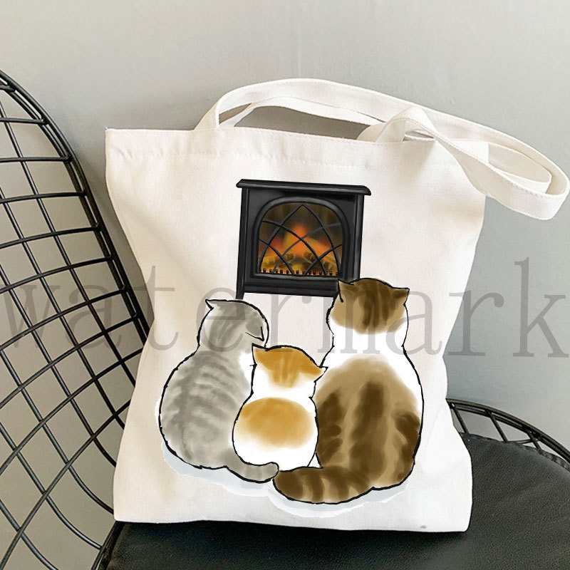 Japón lindo gato Kawaii gato impresión bolsa de lona Harajuku bolsa de hombro bolsa de moda estudiante bolsa de compras de mano