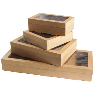 Micro Corrugated Baking Cake Packaging Box F Corrugated Cowhide Cover Visible Window Opening Dining Box Paper Dessert Tape