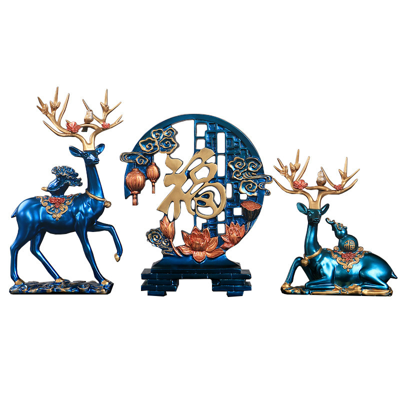 Hars Ambachten Fu Zi Pai Herten Driedelige Set Decoratie Thuis, Woonkamer, Entree, TV-kast Decoratie, Cadeaucadeaus_voghion.com