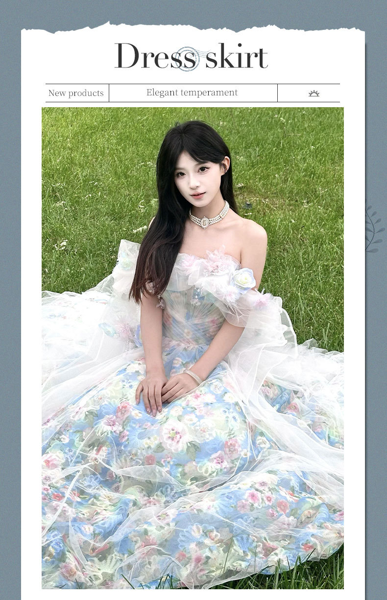 Elegant French Blue Evening Gown For Vocal Performance & Debutante Ball - Princess Style Dress With Full Skirt_ecoleips.com