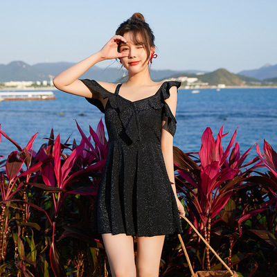 2021 High Point motion goods in stock Solid printing F Conjoined old age black Swimsuit female Conservative hot spring