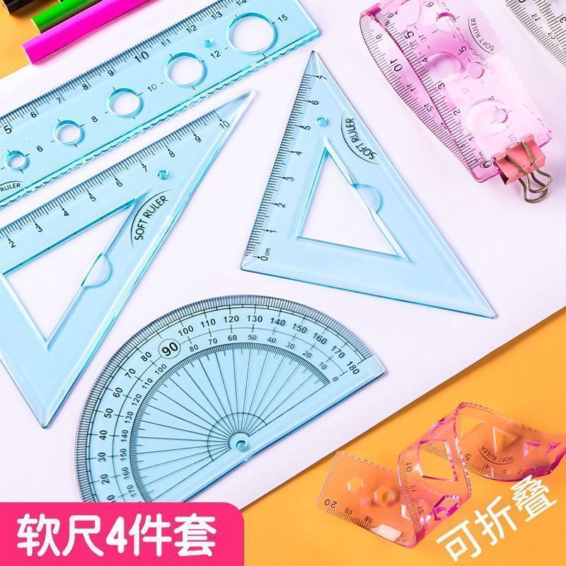 Regla blanda 4 piezas de papelería 15 / 20cm no lastiman las manos regla recta ángulo regla blanda no lastiman las manos
