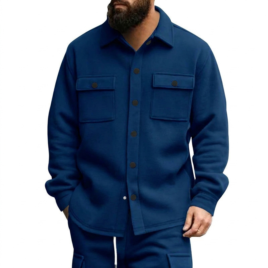 Chaqueta de hombre con forro polar, estilo europeo y americano, para otoño, con solapa, de un solo botón, resistente al desgaste, a prueba de viento, informal, de color liso.