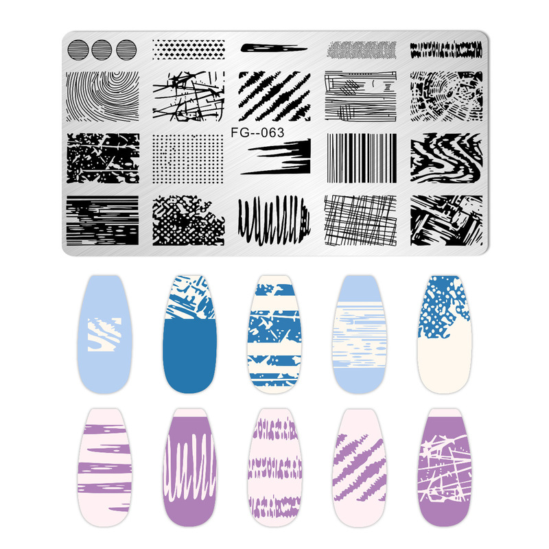 跨境美甲印花板格纹豹纹牛仔纹Nailplate不锈钢指甲复古模板转印|undefined