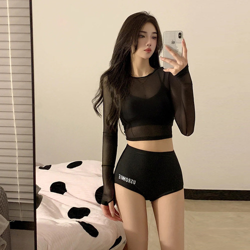 2024 New Fashion Swimsuit Women's Split Long Sleeve Sunscreen Slim Hot Spring Swimwear Wholesale Pure Desire Conservative