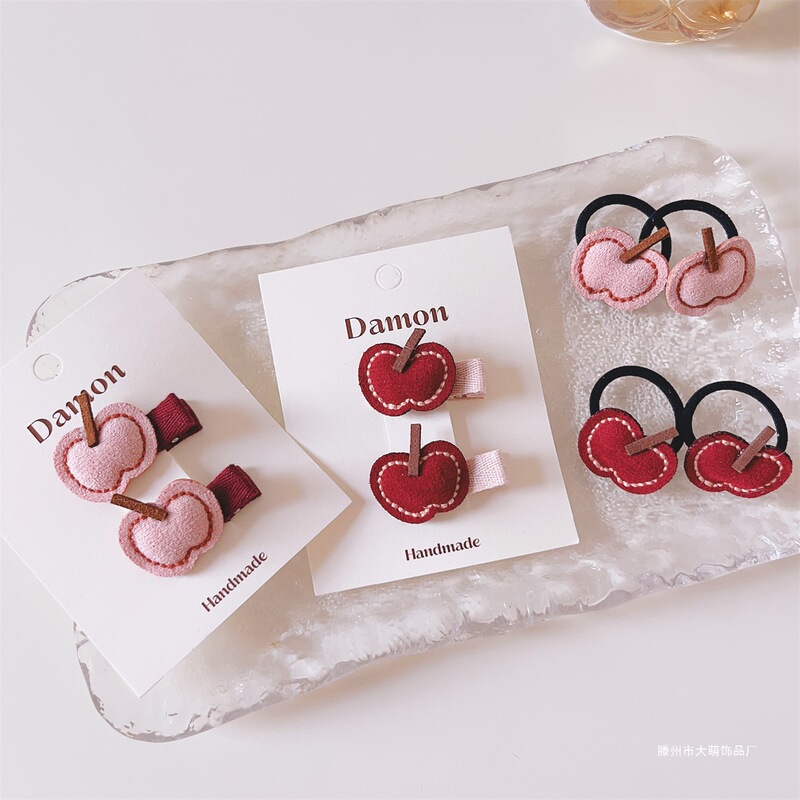 Children's Apple Hair Accessories Autumn and Winter New All-Inclusive Cloth Hairpins Infant and Toddler Fabric Cloud Sensation Headwear Hairpins Flat Clips