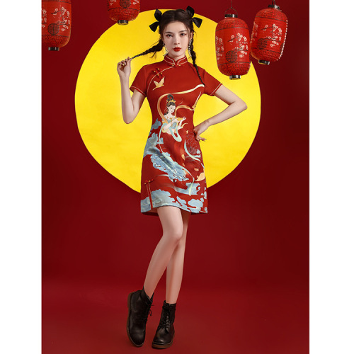 Chinese dress  young girl Retro Chinese Dresses Qipao Side slit Asian Theme Party Cosplay Dresses for women girls paragraph