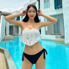 2024韩国性感纯欲小香风大小胸双肩吊带分体游泳衣女比基尼bikini