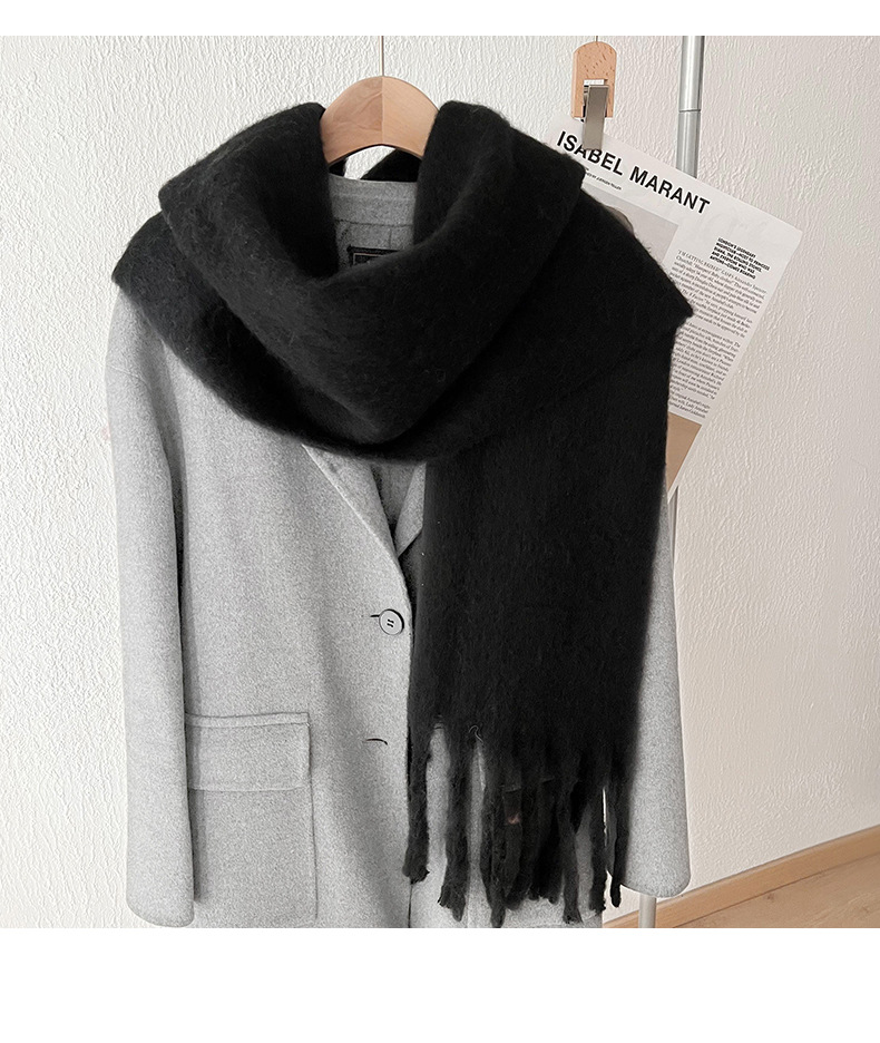 Solid color mohair with lazy style, soft fluffy solid color, big pull hair warm scarf for students and couples_voghion.com