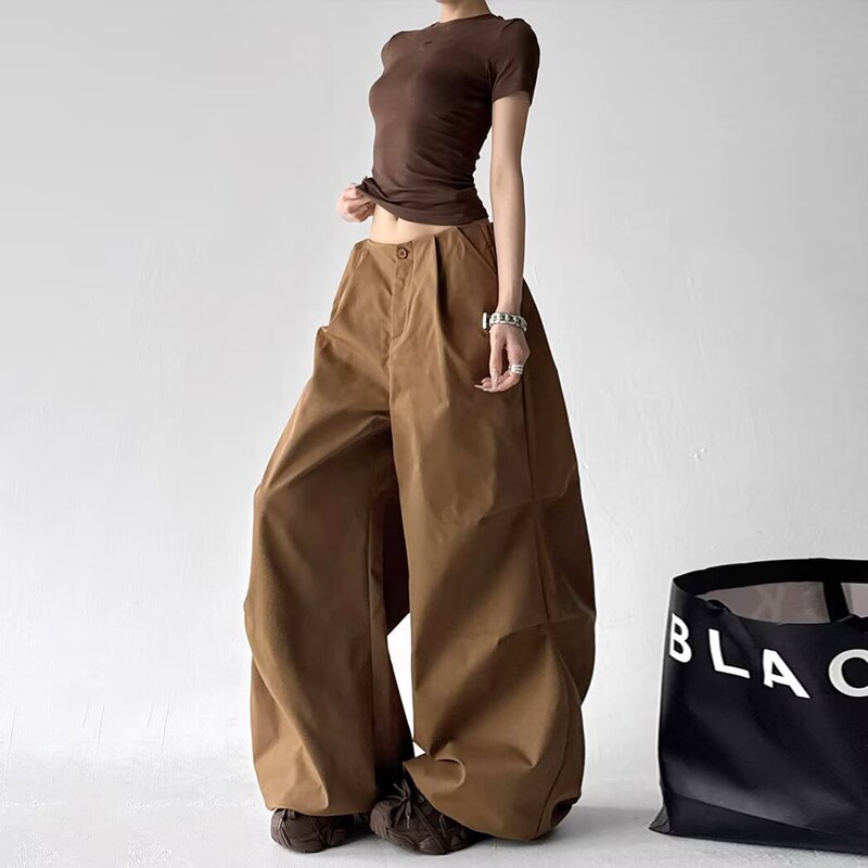 High Street Hip-Hop Solid Color Workwear Wide-Leg Pants for Women, Summer Pleated Design, Slimming Jazz Dance Scimitar Pants High Street Hip-Hop Solid Color Workwear Wide-Leg Pants for Women, Summer Pleated Design, Slimming Jazz Dance Scimitar Pants