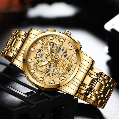 Cross-border AliExpress Steel Band Men's Waterproof Calendar Watch High-end Simple Cross-border Quartz Watch Wholesale