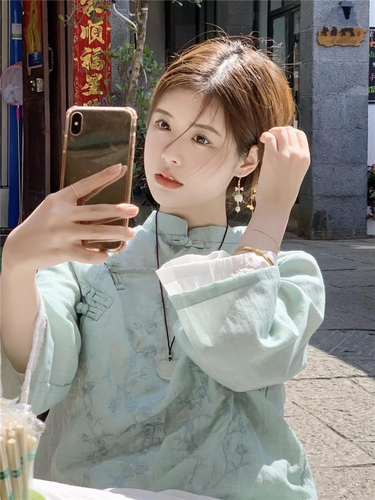 文艺复古中式禅意女装大码宽松棉麻双层上衣佛系素衣茶服改良旗袍|ms