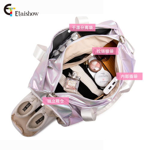 Cross-border new gradient color travel bag for women European and American short-distance waterproof folding luggage bag portable shoulder fitness bag