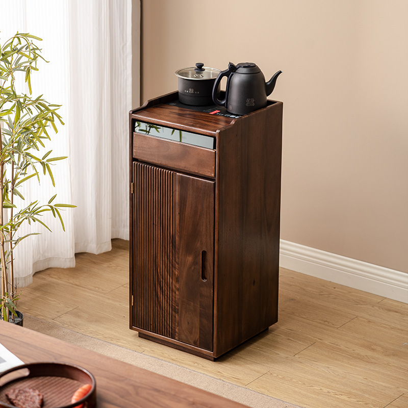 Walnut Vertical Tea Bar Machine Mobile Home Living Room Tea Cabinet Solid Wood Tea Table Fully Intelligent Tea Bar Narrow
