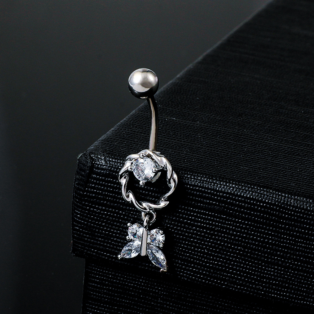 Sexy Spider Butterfly Stainless Steel Inlay Zircon Belly Ring