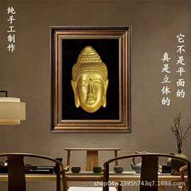 3D视觉释迦摩尼画像入户玄关过道挂画雪茄吧禅室办公室手工壁画