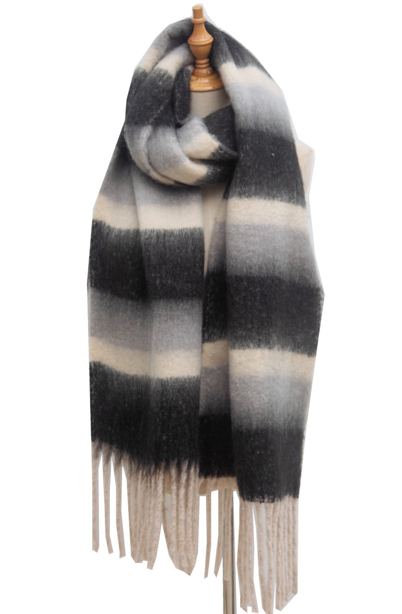770g Weight Scarf Classification Daily Occasion Polyester Material Stripe Pattern Autumn&Winter Season Women's Gender Tassel Design Casual, Simple Style Style Women's Casual Simple Style Stripe Polyester Tassel Scarf 17